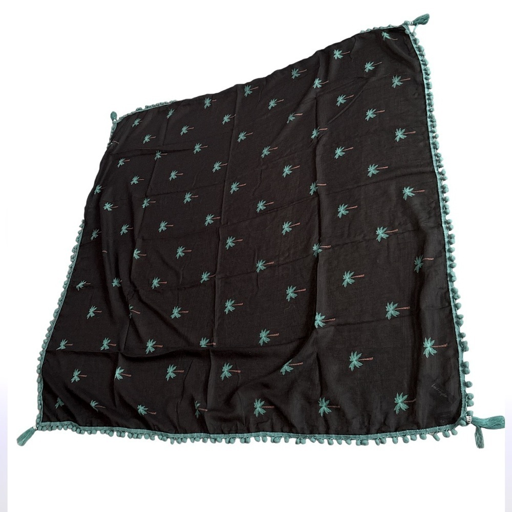 Black Scarf with Green Palm Tree Pattern